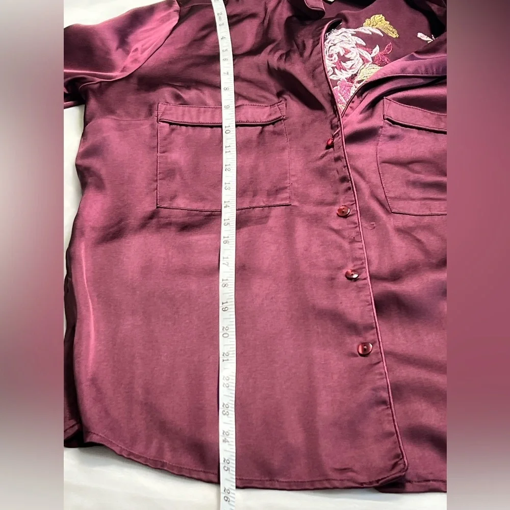 ASOS Maroon Embroidered Back Button Up Top size 4 - Picture 8 of 10